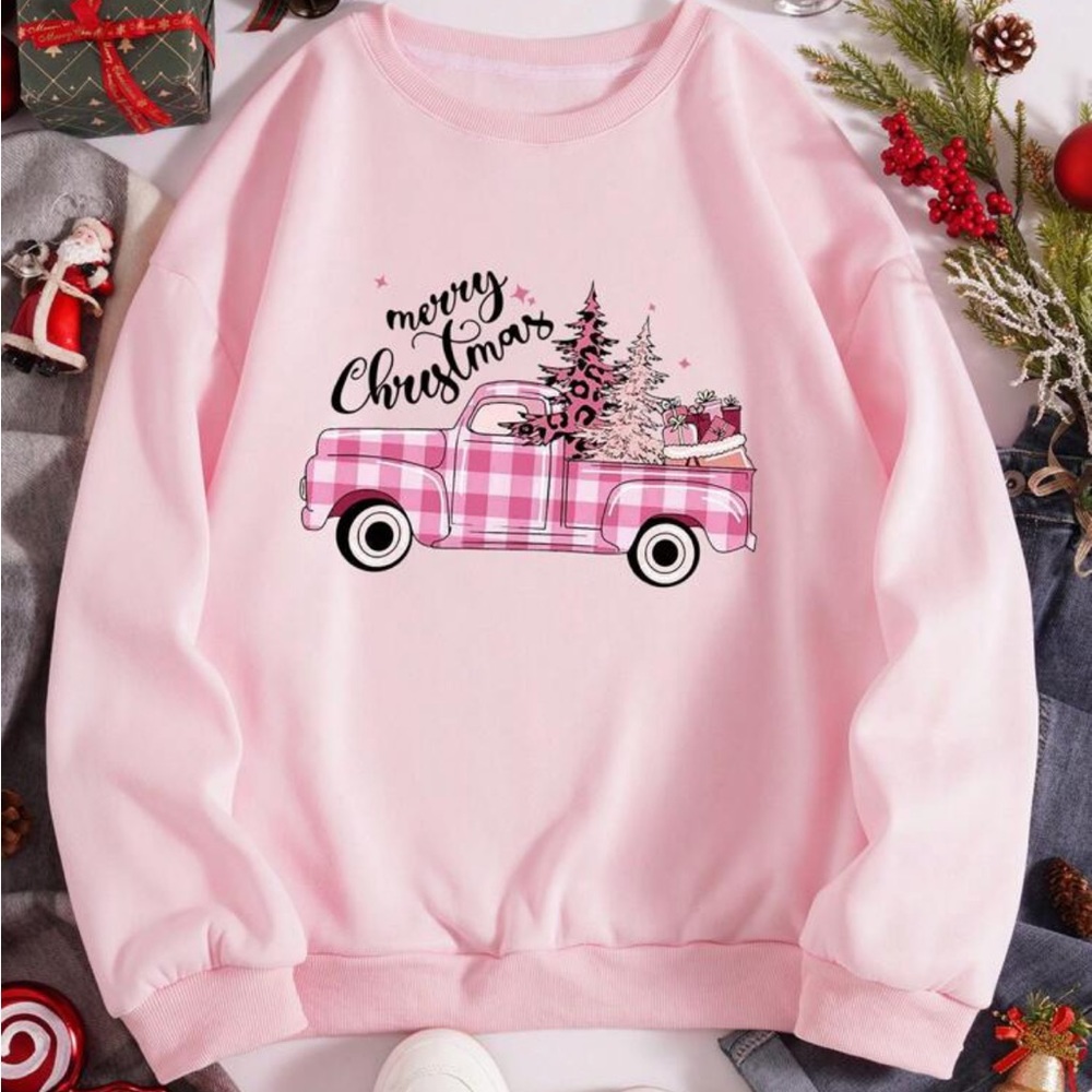 Merry Christmas Vintage Truck Graphic Sweatshirt - Picture 1 of 5